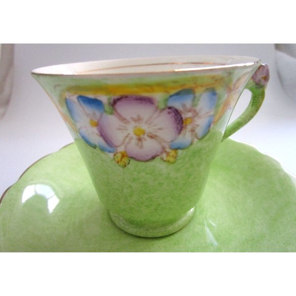 James Kent Longton England Green Cup & Saucer & Flower Handle #1156 VTG - *READ* - Picture 6 of 14